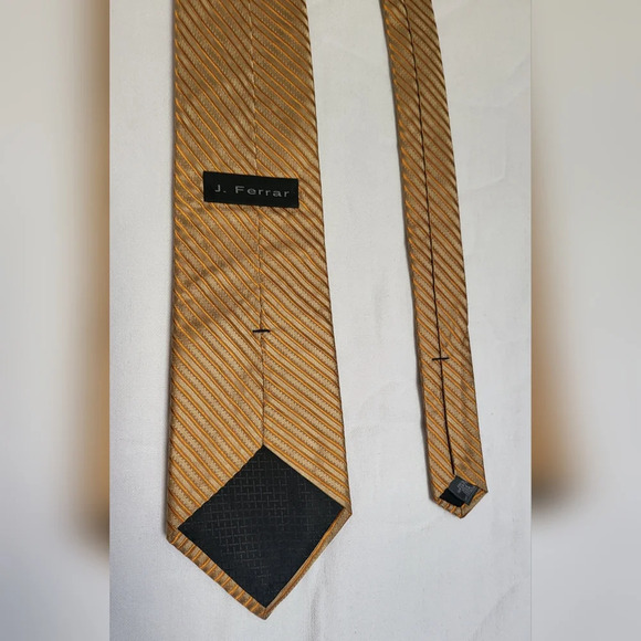 J. Ferrar Preppy Orange Cream Striped 100% Silk Vintage Career Tie‎ Academia - Picture 3 of 5